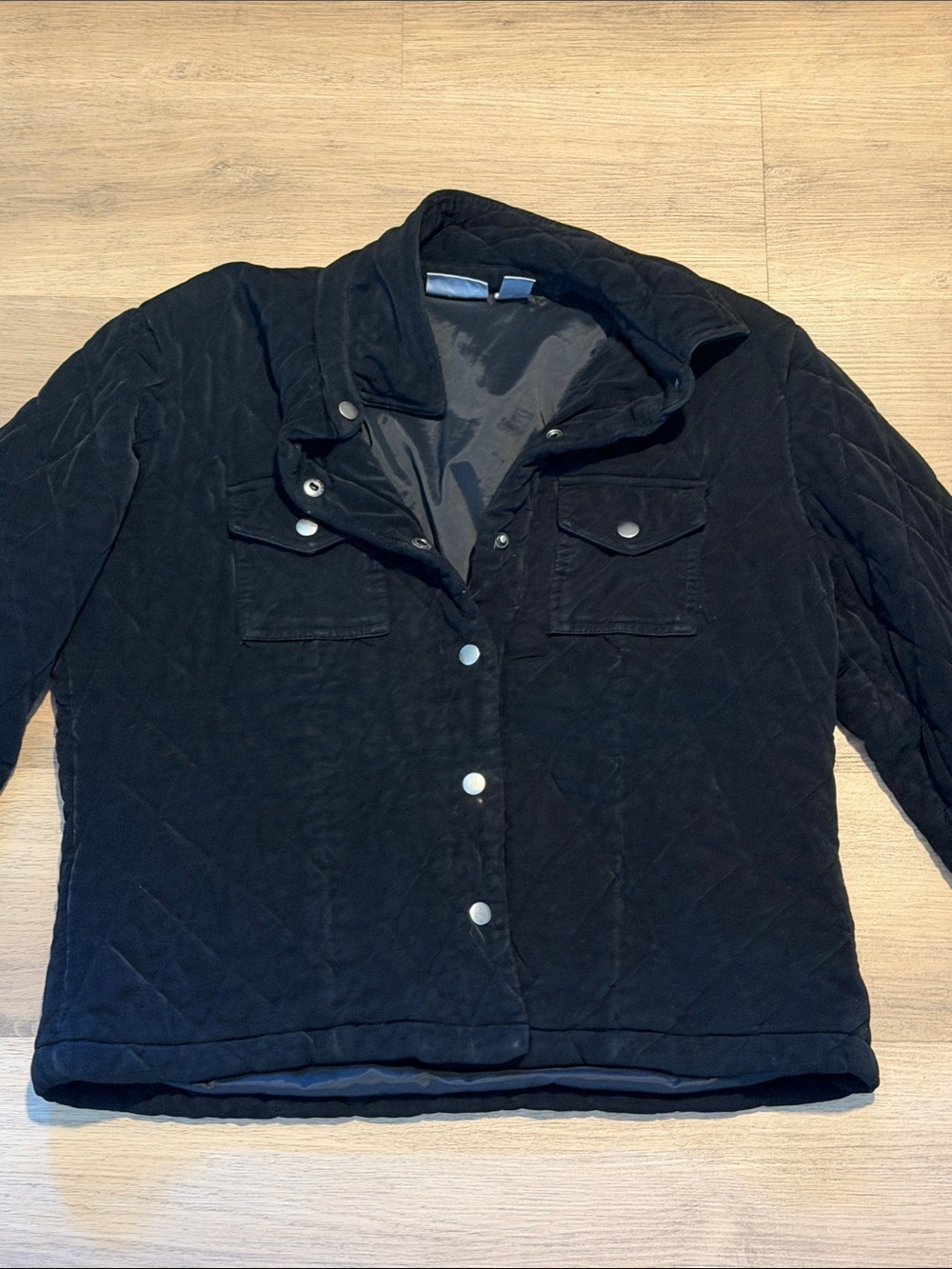 Chico's Black Quilted Snap-Front Bomber Jacket